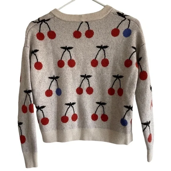 Madewell Wool & Alpaca Cherry Jacquard Pullover Sweater, Size XXS - Picture 8 of 9